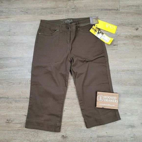 Lolë Pants - NEW Lole Pants Casual Brown Solid Cropped Flat Front Straight Leg Cotton Womens